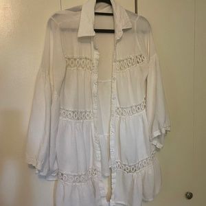 Tiered White Cover-up Shirt with ruffles